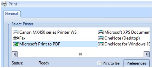 Normal Select Mouse Printer Image Report Preview, Print and Save Options