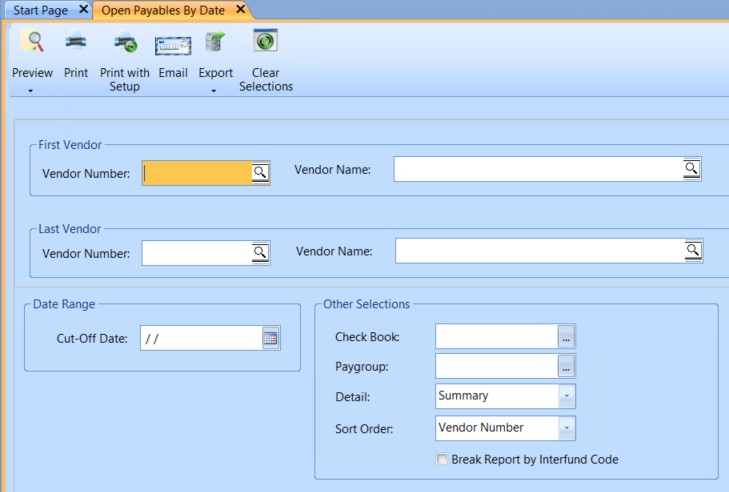 Open Payables Open Payables by Date Report