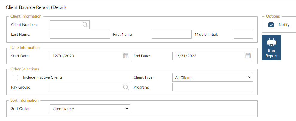 Client Balance Detail Report